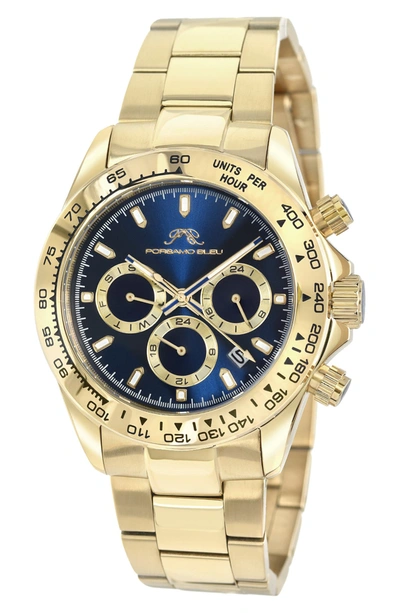 Porsamo Bleu Preston Multi-function Dial Stainless Steel Bracelet Watch, 41mm In Gold-blue