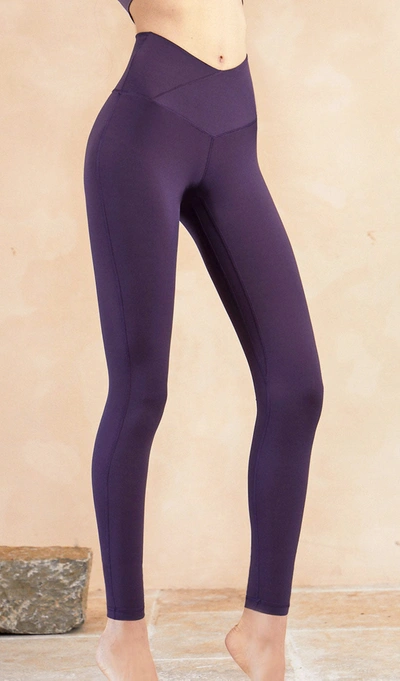 Visual Mood Anika V-cut Yoga Pants In Dark Purple