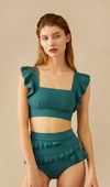 Visual Mood Serena Ruffled Bikini Set - Hunter Green In Hunter Green