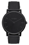 Nixon Porter Round Leather Strap Watch, 40mm In Black