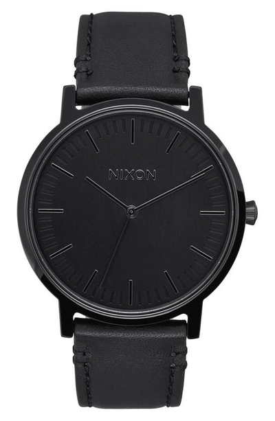 NIXON NIXON PORTER ROUND LEATHER STRAP WATCH, 40MM,A1058001