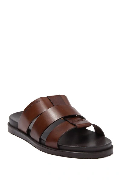 Bruno Magli Men's Empoli Three-strap Leather Slide Sandals In Dark Brown Leather