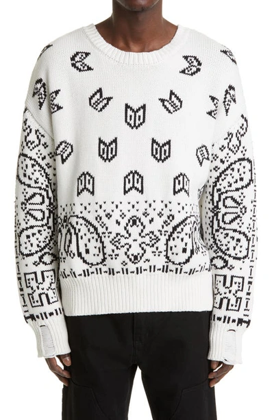 Rhude Bandana Jacquard Distressed Cotton & Cashmere Sweater In White