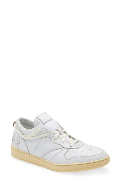 Rhude Rhecess Leather Low Top Sneakers In White/white
