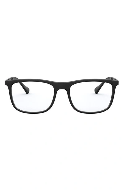Emporio Armani 53mm Square Optical Glasses In Rubber Black