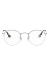 Ray Ban 48mm Round Blue Light Blocking Filtering Glasses In Silver