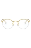Ray Ban 48mm Round Blue Light Blocking Filtering Glasses In Shiny Gold