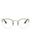 Ray Ban 48mm Round Blue Light Blocking Filtering Glasses In Gold Black