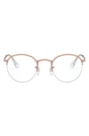 Ray Ban 48mm Round Blue Light Blocking Filtering Glasses In Rose Gold