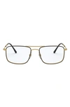 Ray Ban 55mm Square Blue Light Blocking Glasses In Black Gold