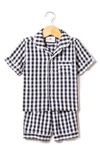 Petite Plume Kids' Gingham Two-piece Short Pajamas In Navy/white