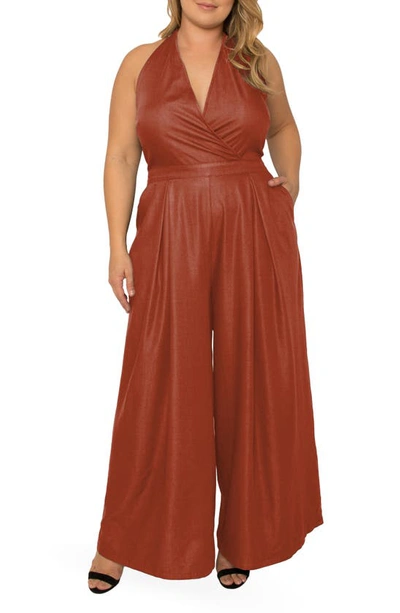 Standards & Practices London Sleeveless Wide Leg Jumpsuit In Brown