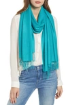 Nordstrom Tissue Weight Wool & Cashmere Scarf In Teal Veridian