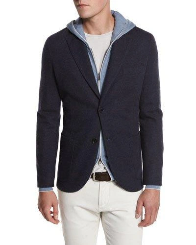 Loro Piana Cashmere-blend Sweater Jacket In Navy Blue/pasterl