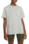 Nike Essential Embroidered Swoosh Cotton T-shirt In Dark Grey Heather/ White