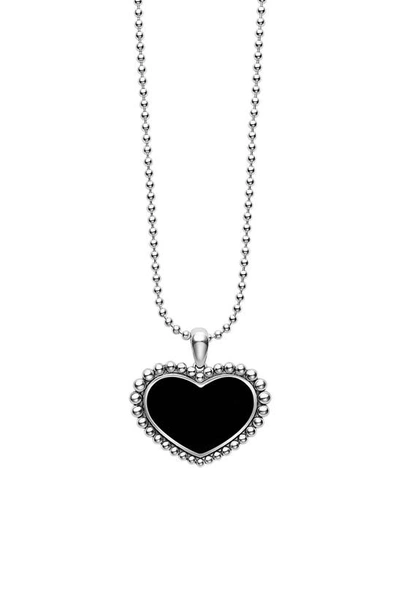 Lagos Sterling Silver Maya Onyx Inlay Heart Pendant Necklace, 34 In Silver/ Onyx