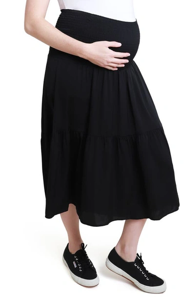 Ingrid & Isabelr Smocked 2-in-1 Maternity Skirt In Black