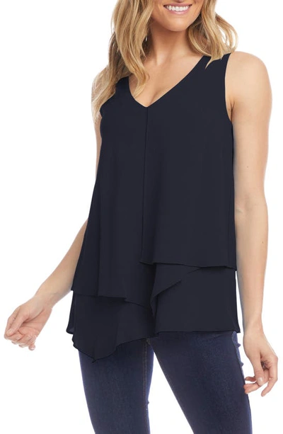 Karen Kane V-neck Layered Asymmetrical Tank In Black