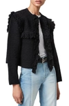 Allsaints Ashley Tassel Tweed Jacket In Black