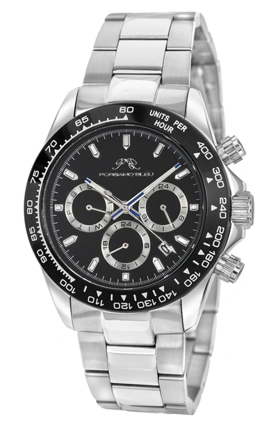 Porsamo Bleu Preston Multi-function Dial Stainless Steel Bracelet Watch, 41mm In Silver-black
