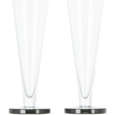 Tom Dixon Puck Set Of Two Flute Glasses In Clear / Black Base