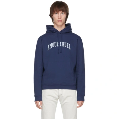 Saint Laurent Slogan-print Drawstring Hoodie In Blue