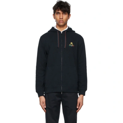 Loro Piana Logo Embroidery Horsey Cotton Zip Hoodie In Blue Navy