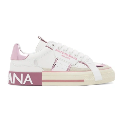 Dolce & Gabbana 20mm Custom 2.zero Leather Sneakers In White,pink