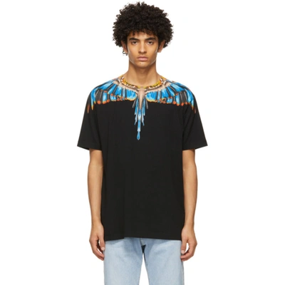 Marcelo Burlon County Of Milan Grizzly Wings Print Jersey T-shirt In Black,light Blue,orange