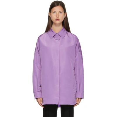 Valentino Oversize Silk Button-up Top In Light Ametista