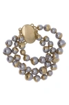 Saachi Statement 8-12mm Grey Freshwater Pearl Triple Row Bracelet In Grey