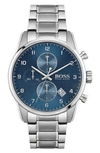 Hugo Boss Men's Chronograph Skymaster Stainless Steel Bracelet Watch 44mm Women's Shoes In Silver/ Blue/ Silver