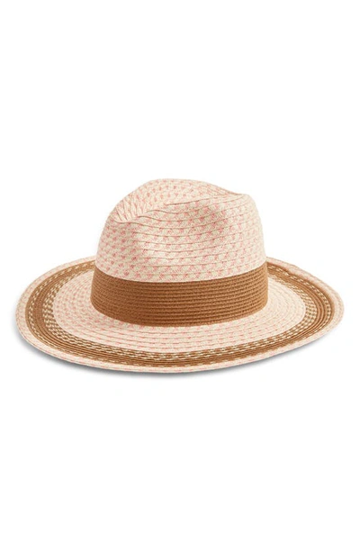 Nordstrom Contrast Detail Textured Weave Panama Hat In Pink Combo