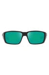 Costa Del Mar 60mm Polarized Rectangular Sunglasses In Matte Black/ Green Mirrored