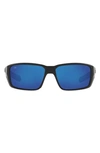 Costa Del Mar 60mm Polarized Rectangular Sunglasses In Matte Black/ Blue Mirrored