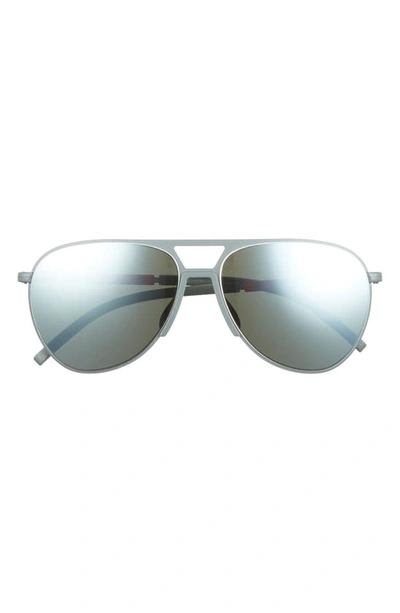 Prada Linea Rossa 59mm Mirrored Pilot Sunglasses In Matte Aluminum/ Green Mirror