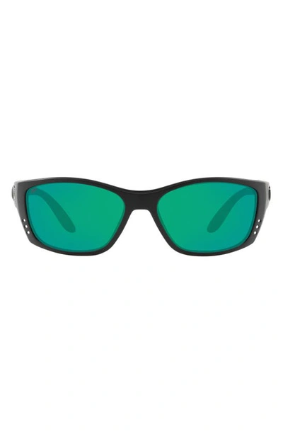 Costa Del Mar 64mm Oversize Polarized Rectangular Sunglasses In Black Green