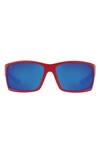 Costa Del Mar 64mm Mirrored Polarized Rectangular Sunglasses In Black Red