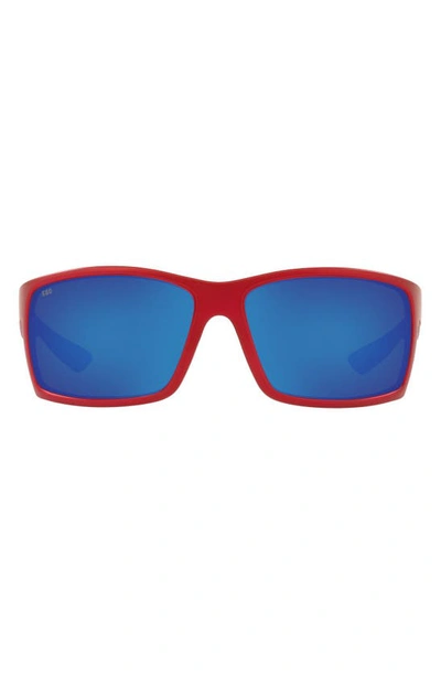 Costa Del Mar 64mm Mirrored Polarized Rectangular Sunglasses In Black Red