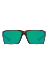 Costa Del Mar 64mm Mirrored Polarized Rectangular Sunglasses In Tort Green