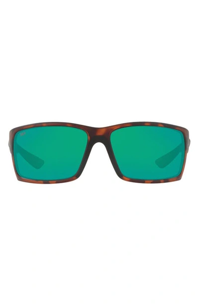 Costa Del Mar 64mm Mirrored Polarized Rectangular Sunglasses In Tort Green