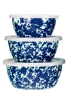 Golden Rabbit Enamelware Set Of 3 Nesting Bowls In Blue Swirl