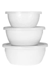 Golden Rabbit Enamelware Set Of 3 Nesting Bowls In Solid White