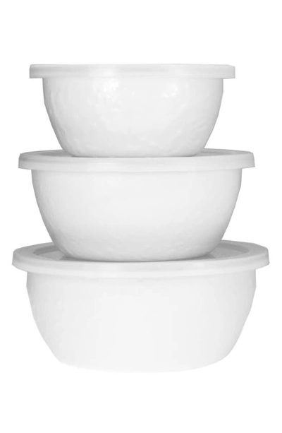 Golden Rabbit Enamelware Set Of 3 Nesting Bowls In Solid White
