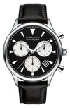 Movado 'heritage' Chronograph Leather Strap Watch, 43mm In Black/ Black