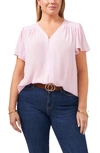 Vince Camuto Flutter Sleeve Rumple Satin Blouse In Corsage Pink