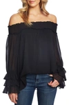 Cece Off The Shoulder Ruffle Cuff Blouse In Rich Black