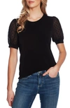 Cece Puff Sleeve Mixed Media Top In Rich Black