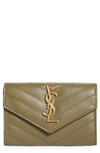 Saint Laurent 'monogram' Quilted Leather French Wallet In Vert Kaki