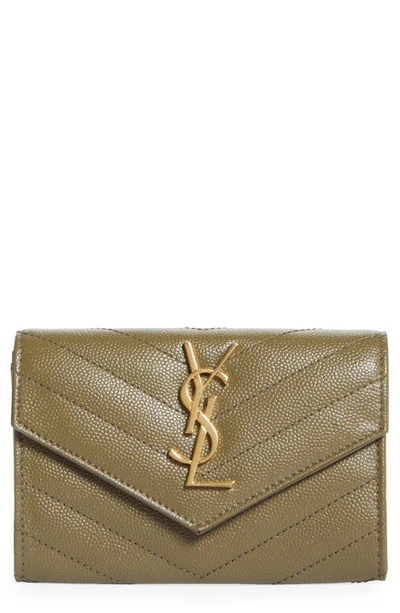 Saint Laurent 'monogram' Quilted Leather French Wallet In Vert Kaki